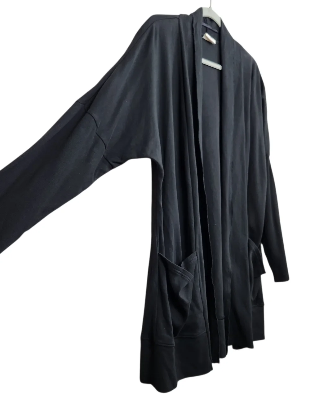 PACT Airplane Cardigan Black 100% Organic Cotton Travel Longline Womens Size M L - Picture 3 of 14